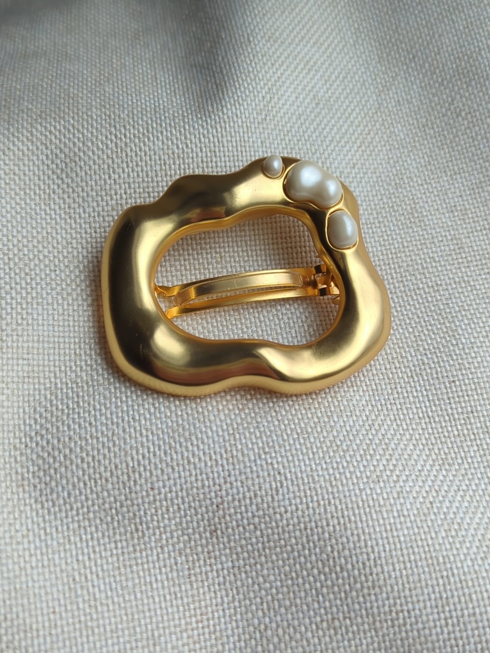 Madewell Gold Brass Pearl Circle Barrette Hair Clip Never Worn Summer